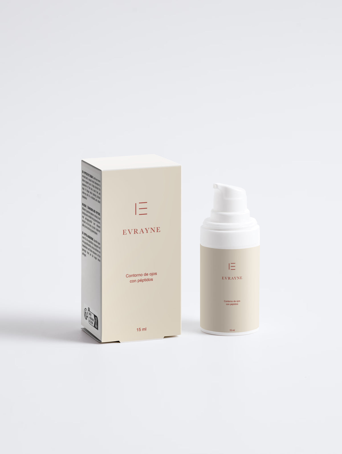 EVRAYNE nueva etiqueta — Contorno de ojos con péptidos de 15 ml — envase y caja, vista frontal